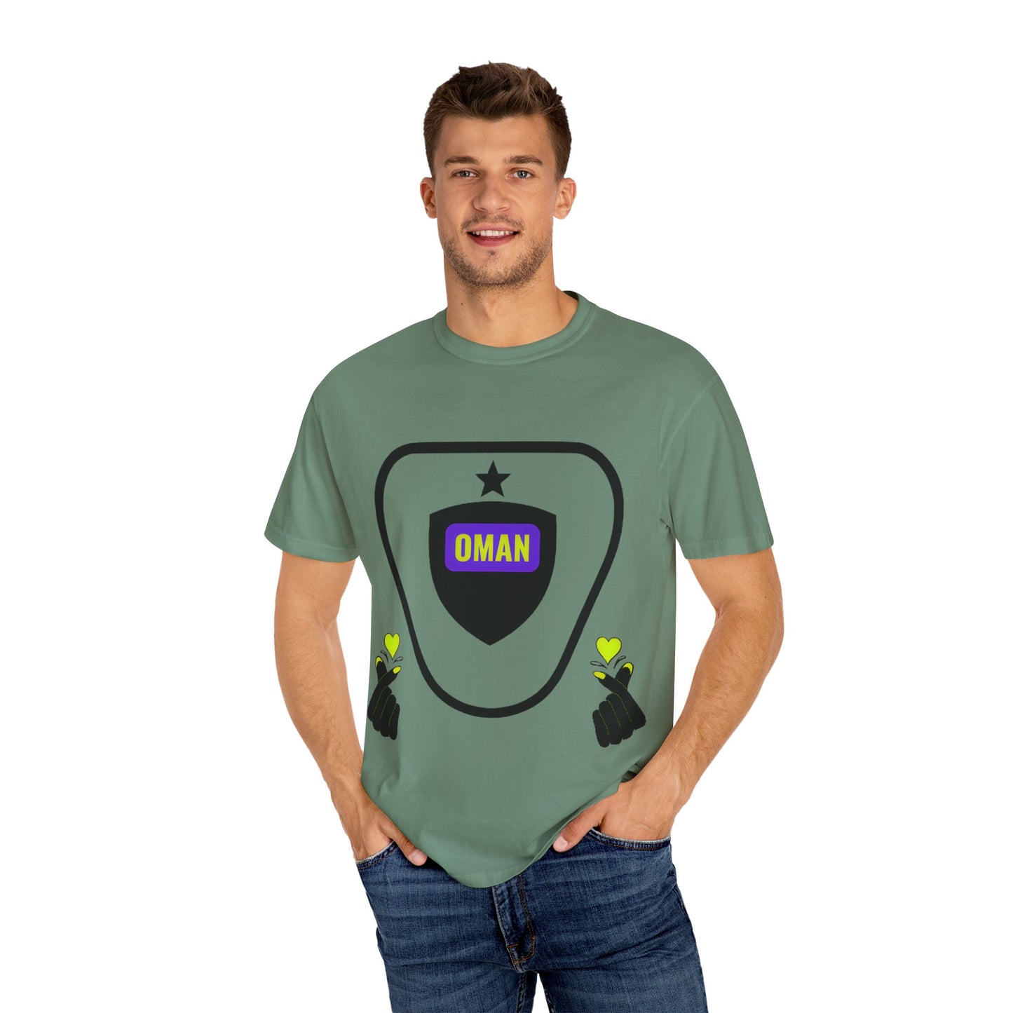 Oman Shield T-Shirt, Unisex Garment-Dyed Tee, Casual Wear, Travel Souvenir, Unique Gift, Everyday Comfort