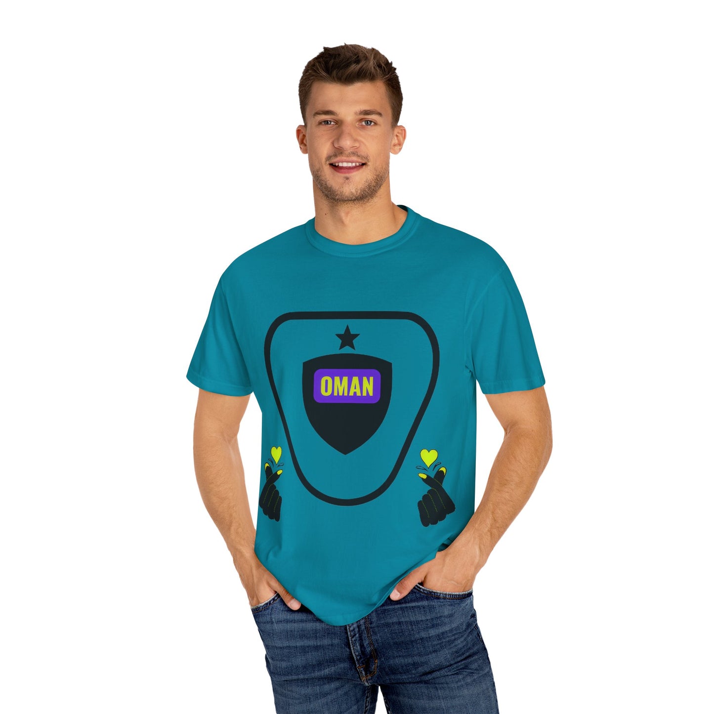 Oman Shield T-Shirt, Unisex Garment-Dyed Tee, Casual Wear, Travel Souvenir, Unique Gift, Everyday Comfort