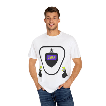 Oman Shield T-Shirt, Unisex Garment-Dyed Tee, Casual Wear, Travel Souvenir, Unique Gift, Everyday Comfort