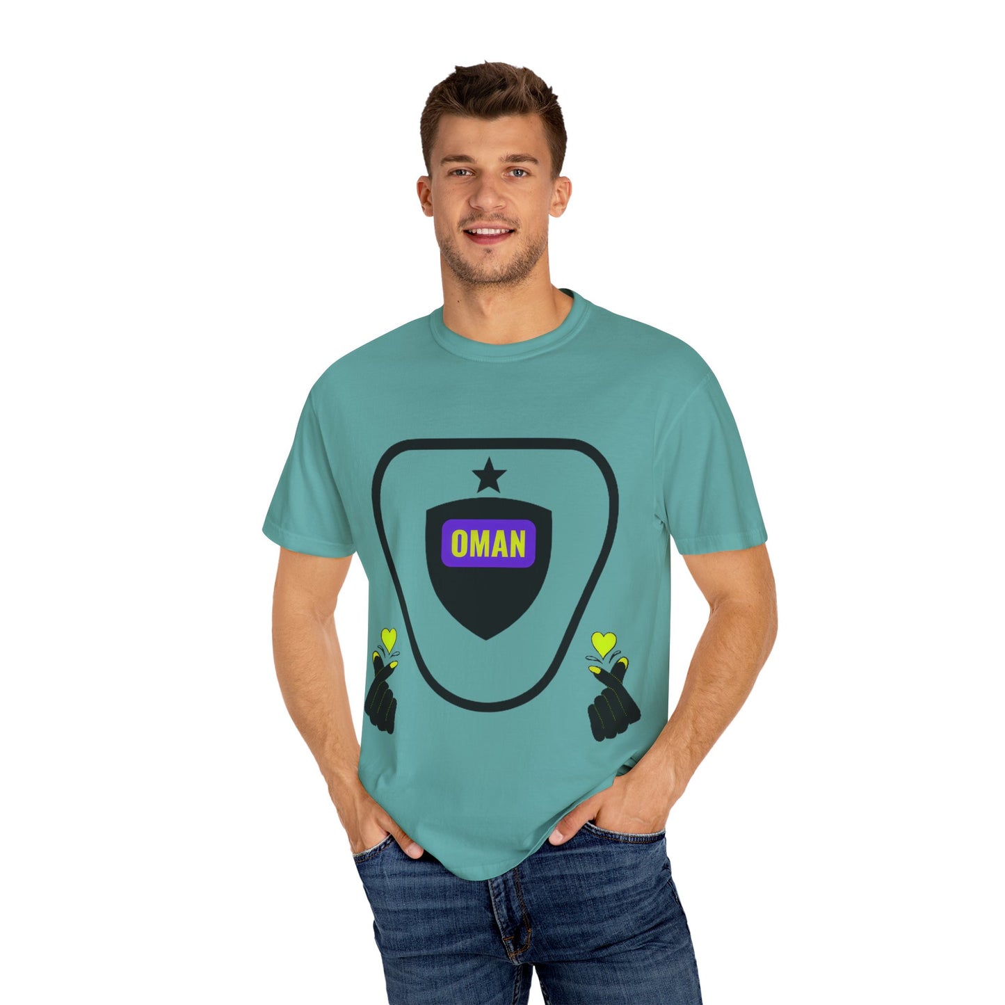 Oman Shield T-Shirt, Unisex Garment-Dyed Tee, Casual Wear, Travel Souvenir, Unique Gift, Everyday Comfort