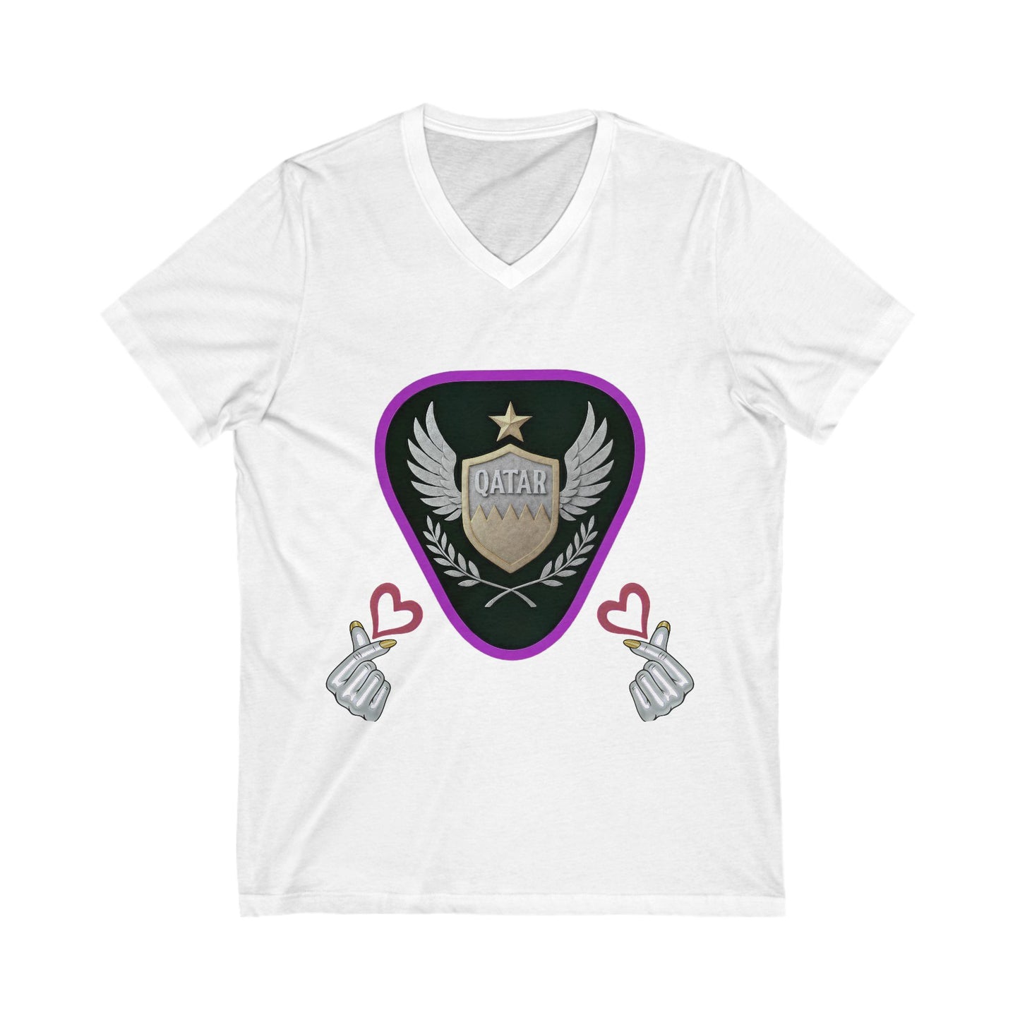 Stylish Qatar Shield V-Neck Tee, Casual T-Shirt for Wanderlust, Travel Shirt, Gift for Soccer Fans, Unisex Vacation Top
