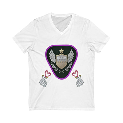 Stylish Qatar Shield V-Neck Tee, Casual T-Shirt for Wanderlust, Travel Shirt, Gift for Soccer Fans, Unisex Vacation Top