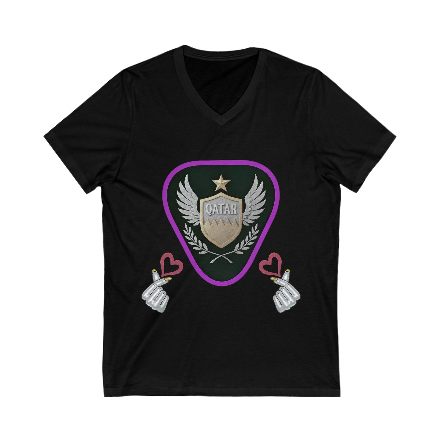 Stylish Qatar Shield V-Neck Tee, Casual T-Shirt for Wanderlust, Travel Shirt, Gift for Soccer Fans, Unisex Vacation Top
