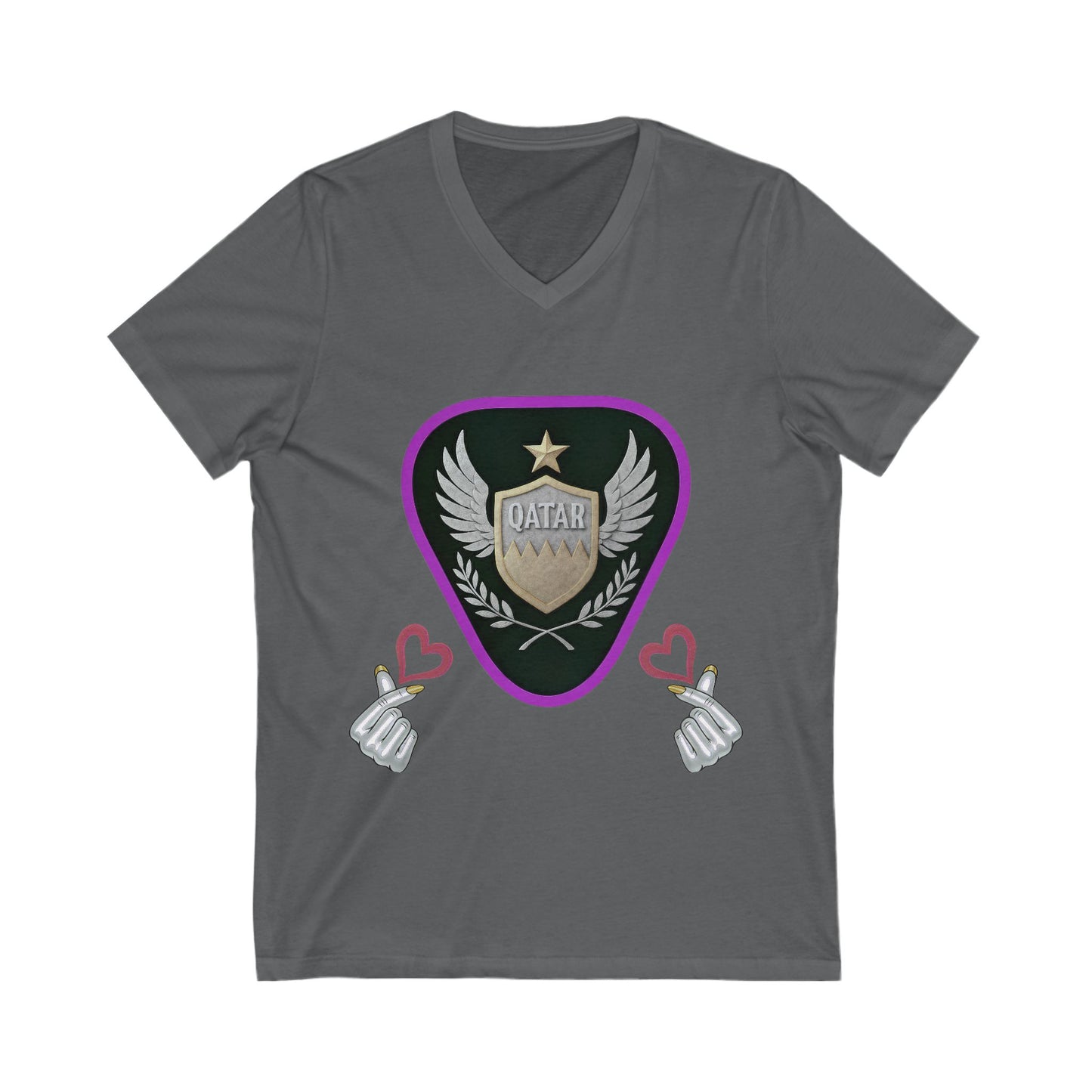 Stylish Qatar Shield V-Neck Tee, Casual T-Shirt for Wanderlust, Travel Shirt, Gift for Soccer Fans, Unisex Vacation Top