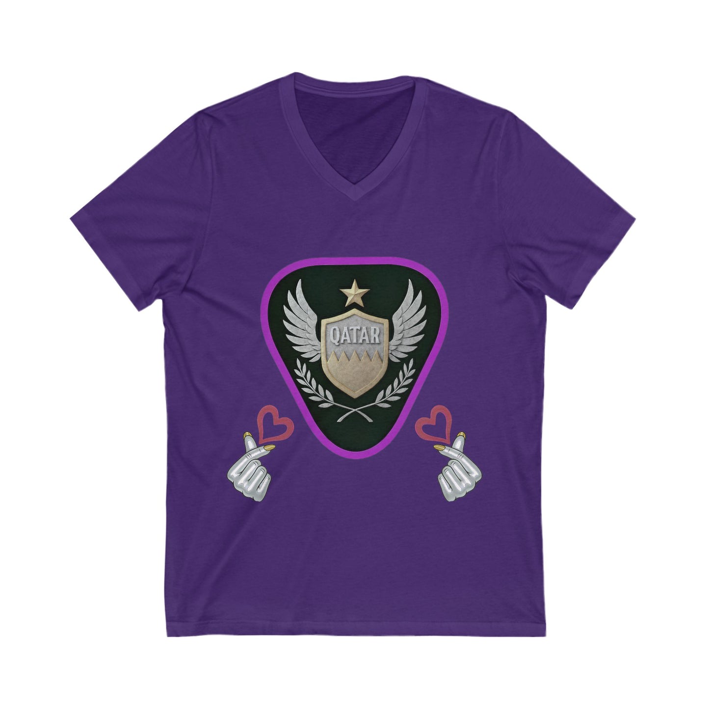 Stylish Qatar Shield V-Neck Tee, Casual T-Shirt for Wanderlust, Travel Shirt, Gift for Soccer Fans, Unisex Vacation Top