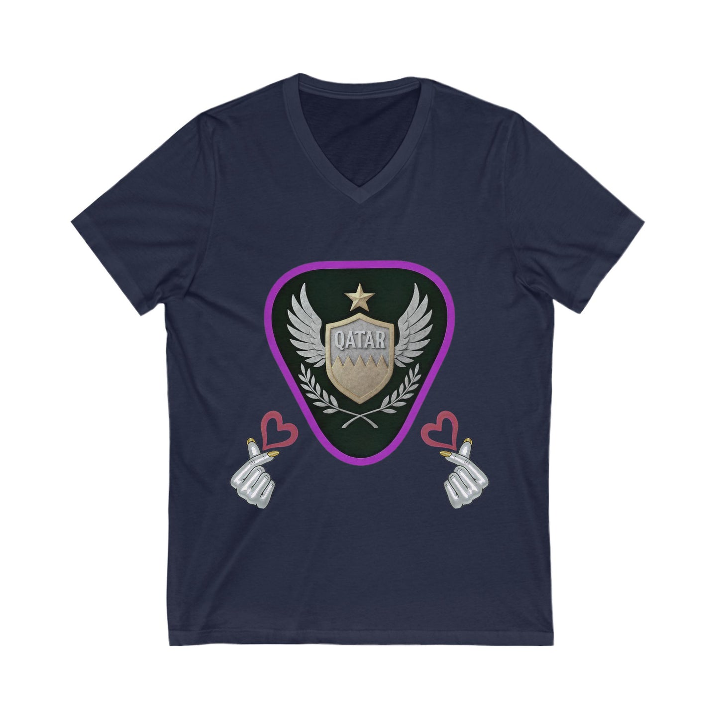Stylish Qatar Shield V-Neck Tee, Casual T-Shirt for Wanderlust, Travel Shirt, Gift for Soccer Fans, Unisex Vacation Top