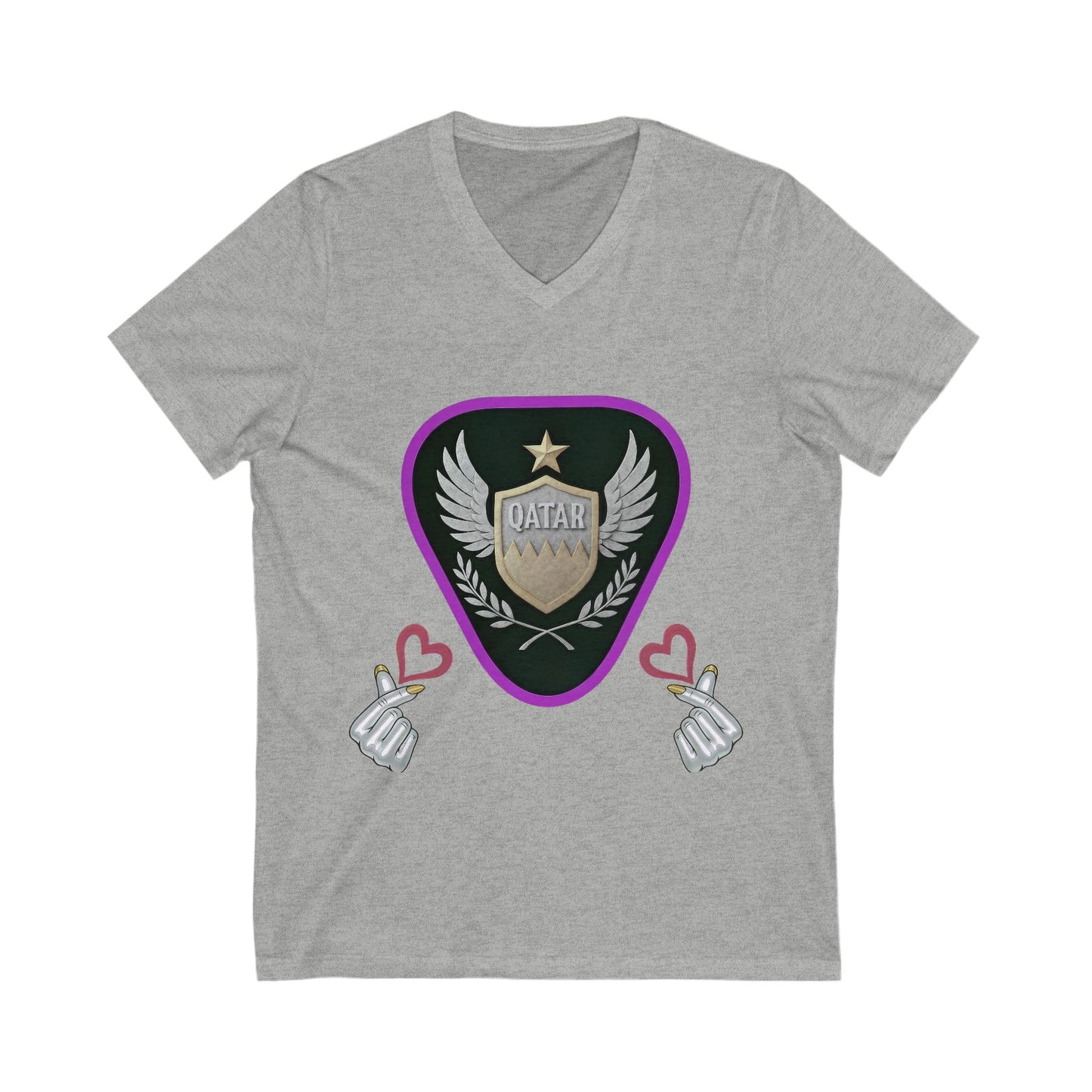Stylish Qatar Shield V-Neck Tee, Casual T-Shirt for Wanderlust, Travel Shirt, Gift for Soccer Fans, Unisex Vacation Top