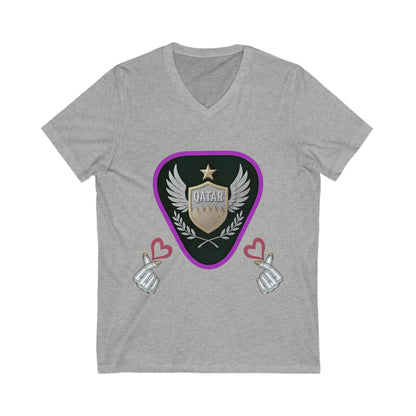 Stylish Qatar Shield V-Neck Tee, Casual T-Shirt for Wanderlust, Travel Shirt, Gift for Soccer Fans, Unisex Vacation Top