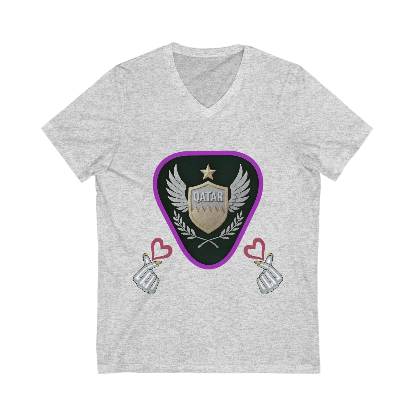 Stylish Qatar Shield V-Neck Tee, Casual T-Shirt for Wanderlust, Travel Shirt, Gift for Soccer Fans, Unisex Vacation Top