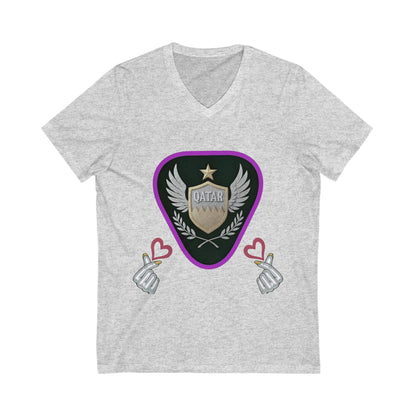 Stylish Qatar Shield V-Neck Tee, Casual T-Shirt for Wanderlust, Travel Shirt, Gift for Soccer Fans, Unisex Vacation Top