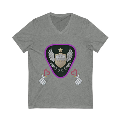 Stylish Qatar Shield V-Neck Tee, Casual T-Shirt for Wanderlust, Travel Shirt, Gift for Soccer Fans, Unisex Vacation Top