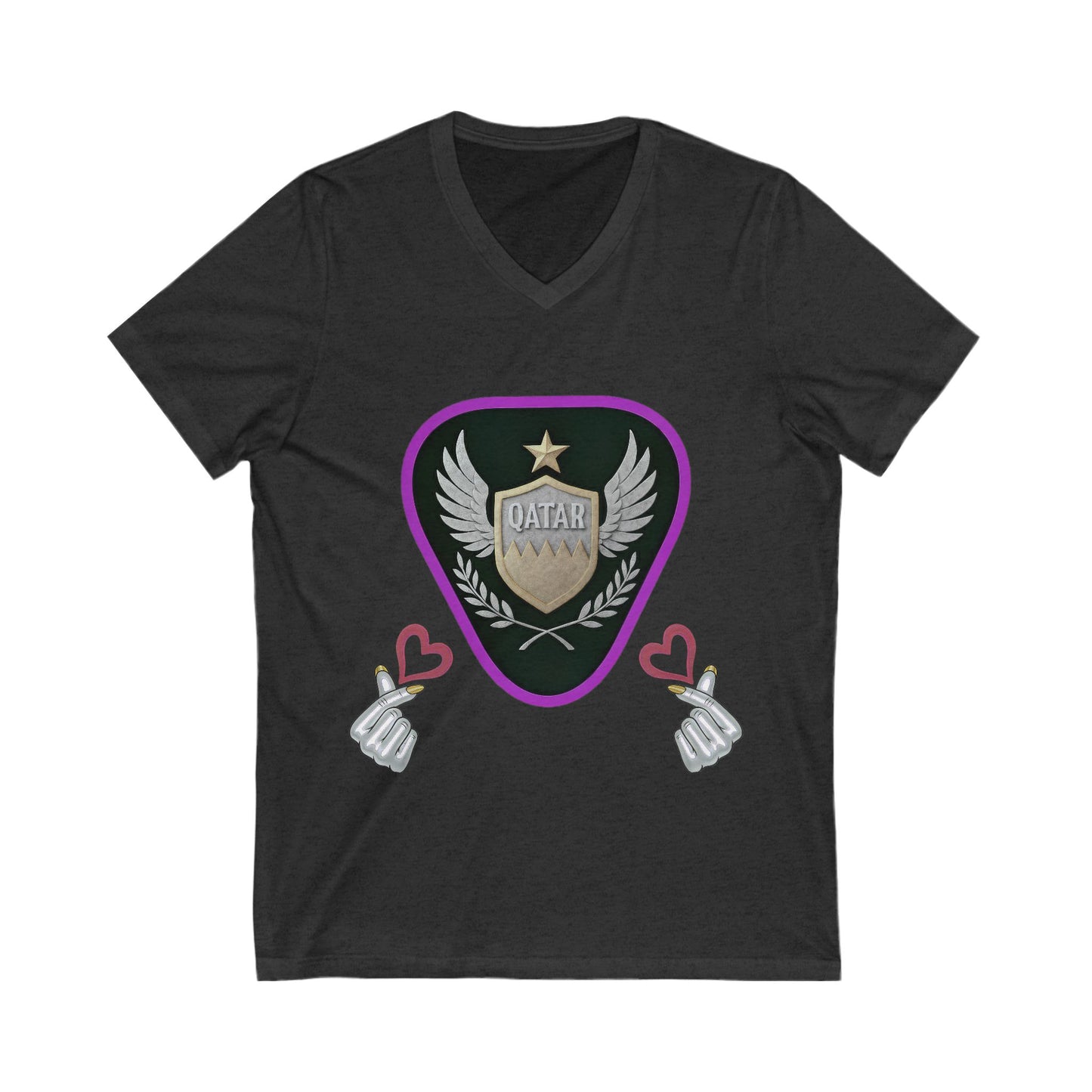Stylish Qatar Shield V-Neck Tee, Casual T-Shirt for Wanderlust, Travel Shirt, Gift for Soccer Fans, Unisex Vacation Top