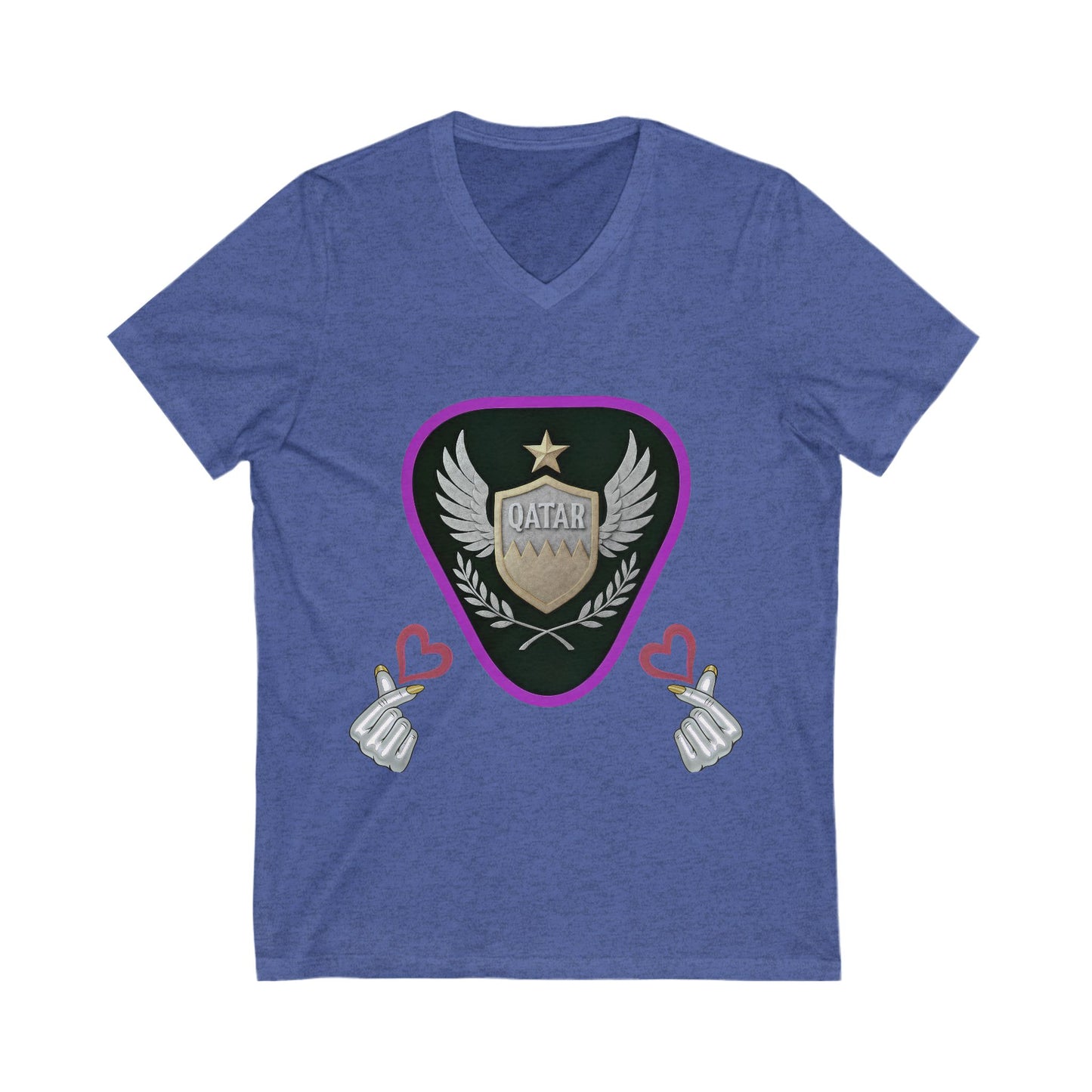 Stylish Qatar Shield V-Neck Tee, Casual T-Shirt for Wanderlust, Travel Shirt, Gift for Soccer Fans, Unisex Vacation Top